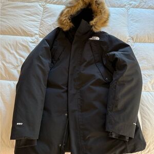 The North Face Outer Boroughs Parka Black Hooded Down Winter Jacket Fur Size XL